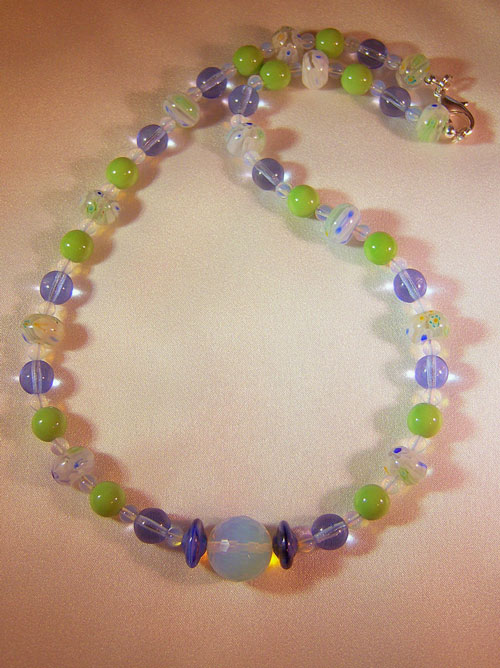 472n - 18 inch handcrafted necklace, opalite, maruno and glass beads