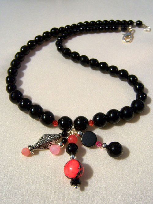 505n - 17 inch handcrafted necklace,multi-dangle and black