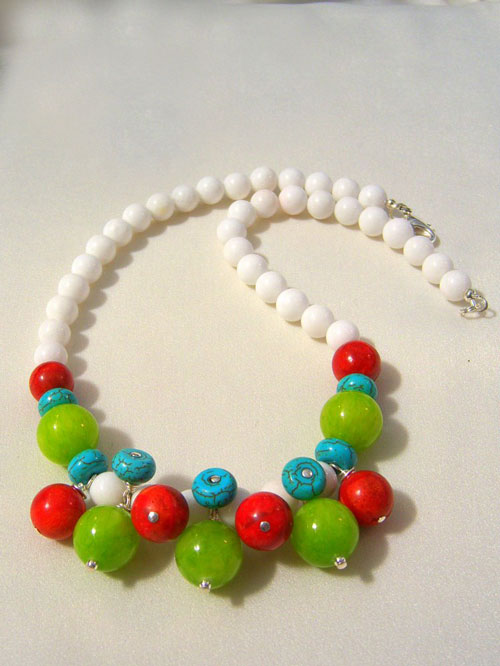 507n - 17.5 inch handcrafted necklace,sea sponge coral and jade 